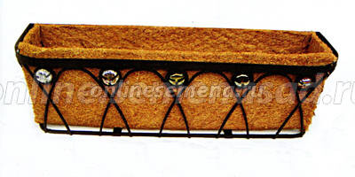 Балконный ящик (30319) (металлический) с кокосовым вкладышем, 61х17х18,5(H)см